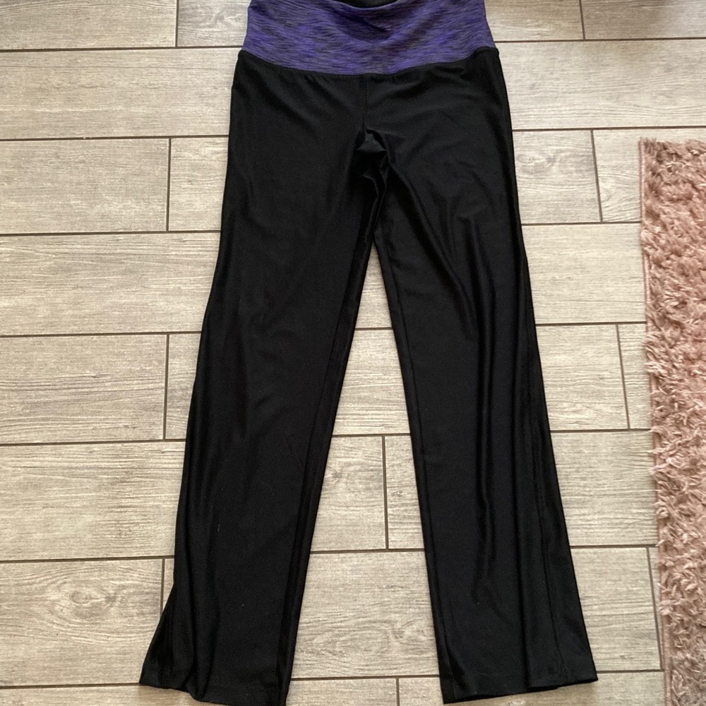 Yogo Black Yoga Pants with Purple Waistband